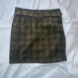 Plaid Corduroy Mini‎ Skirt With Belted Waist & Back Zipper By Chocolate USA